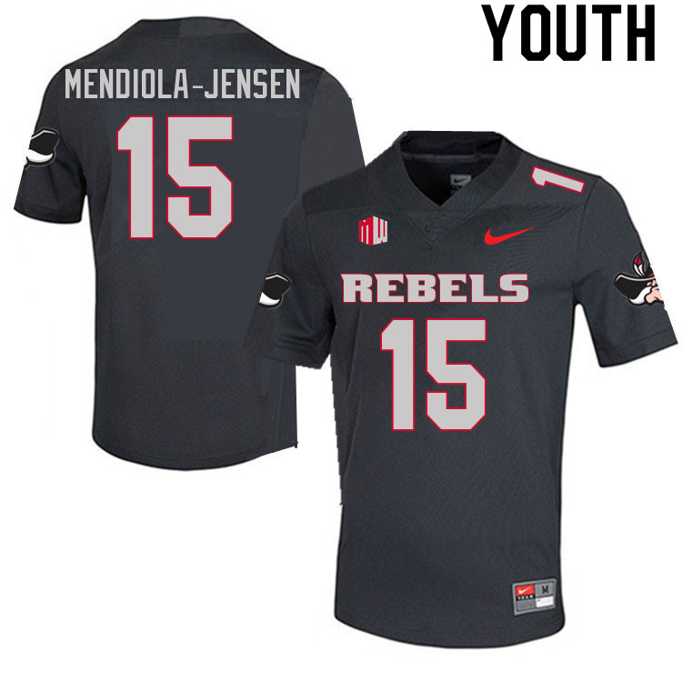Youth #15 Kilinahe Mendiola-Jensen UNLV Rebels College Football Jerseys Sale-Charcoal - Click Image to Close